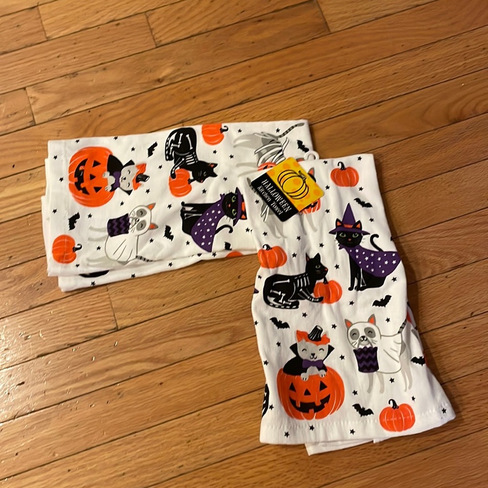 vintage high-end boutique mcm retro style 
Kitchen towel set rare halloween cats